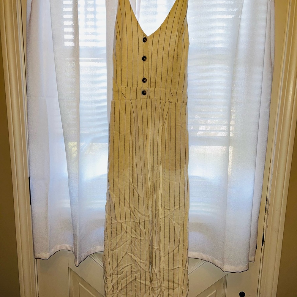 Cream and black striped jumpsuit